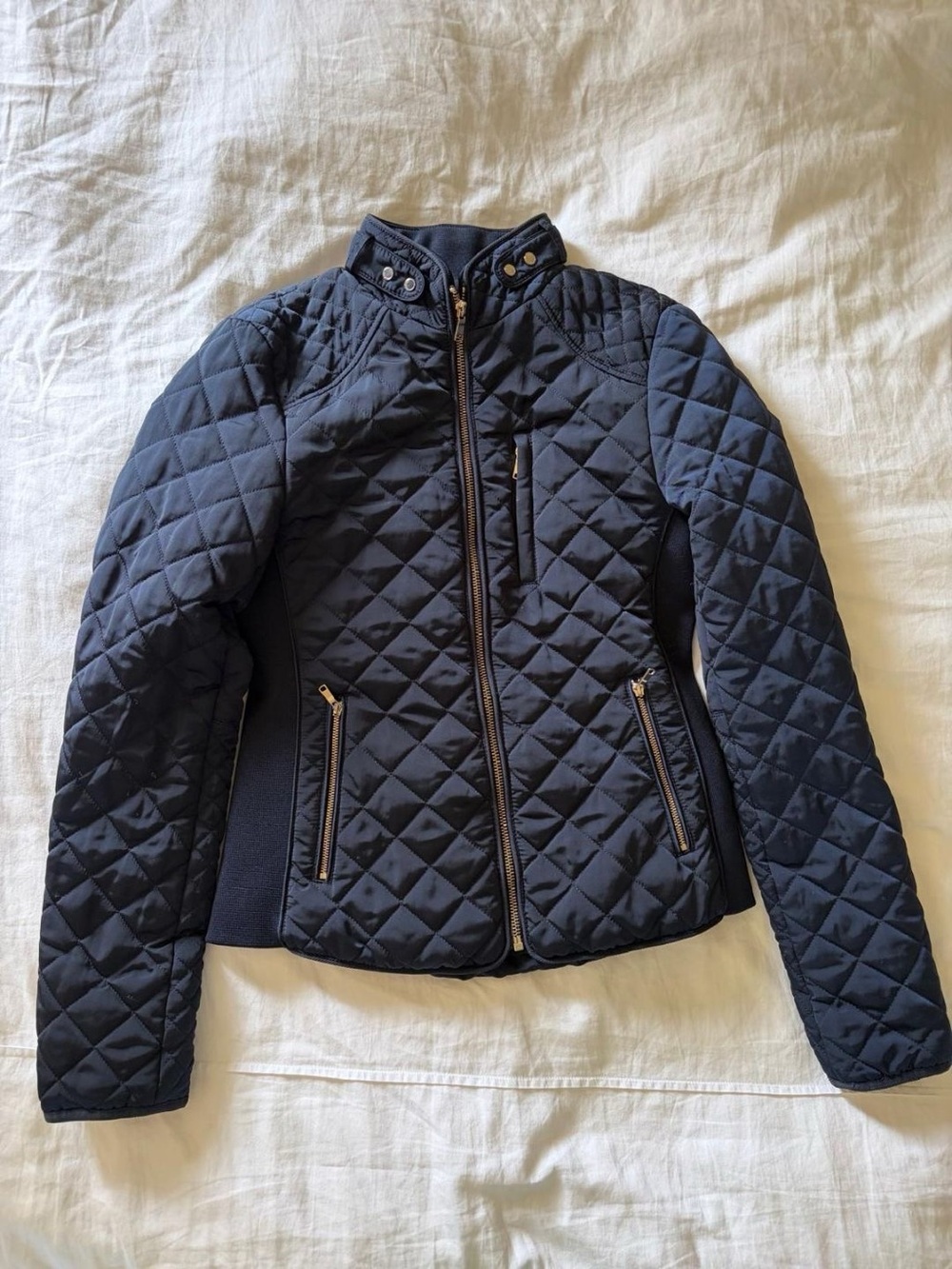 Zara Quilted Navy Puffer Jacket with Zip Details